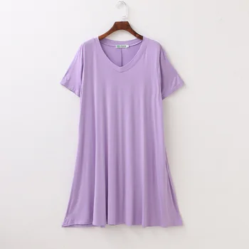 

Modal Large Size Short Sleeve V-Neck Solid Color Casual Dress Summer Plus Size Women Clothing Loose Dresses Pregnant Knee Dress