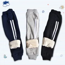 Детские штаны с начесом и толстой подкладкой; сезон осень-зима; стиль; брюки из натурального хлопка; Детские Теплые повседневные спортивные брюки