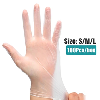 

100pcs Clear Vinyl Disposable PVC Gloves Rubber-Free Industrial Food Safety Anti-static Protective Gloves For Kitchen Garden