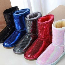 Брендовые женские зимние ботинки; обувь из натуральной кожи с блестками; женские зимние ботинки с мехом; Теплая Лыжная обувь; Прямая поставка