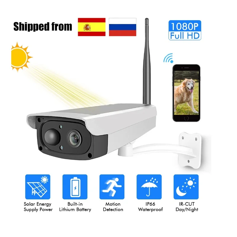 Full HD 1080P Solar Power IP camera wireless 2MP Waterproof Outdoor solar panel