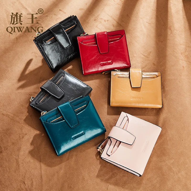 

Ladies Oil Wax Leather Wallets Multiple Card Holder 2019 Genuine Leather Coin Purse Woman Black Short Wallet