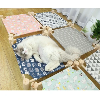 

Detachable Elevated Cat Bed House Cat Hammocks Bed Wood Canvas Cat Lounge Bed For Small Dogs Rabbit Cats Durable Canvas Pet Bed