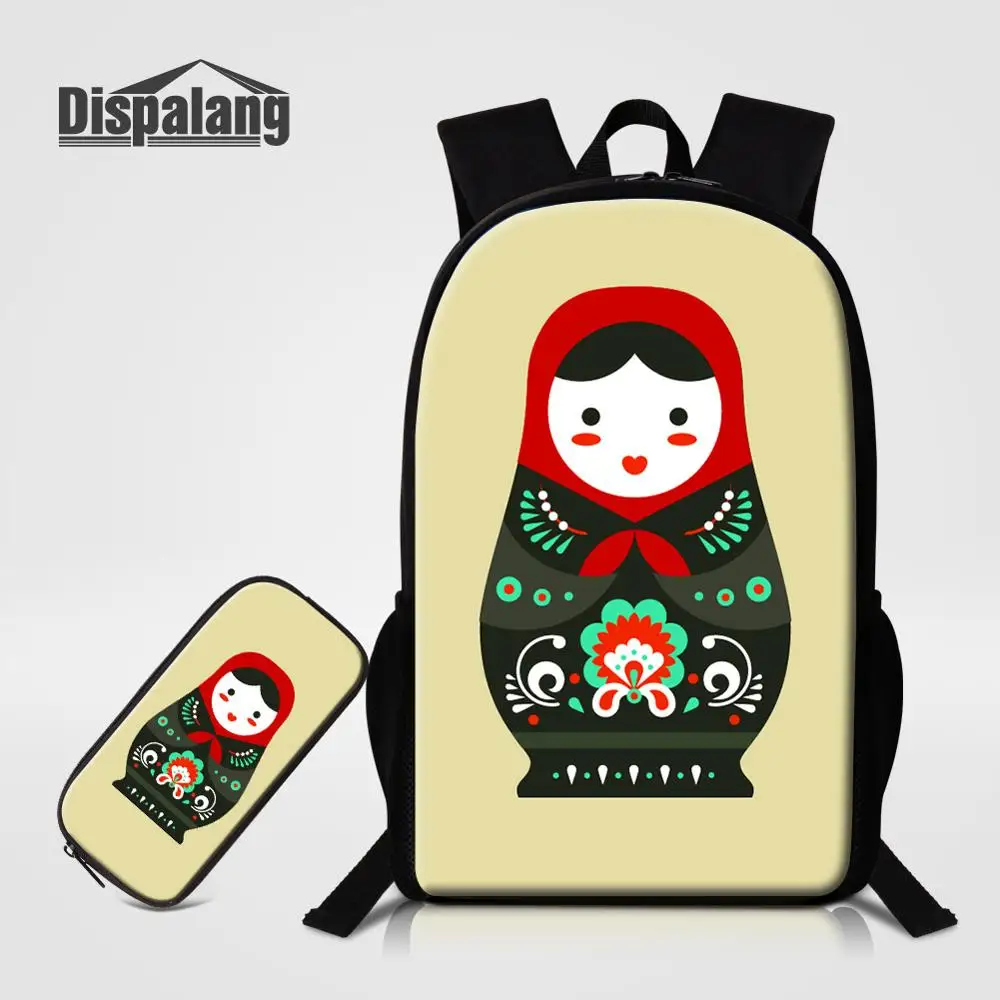2 PCS Set9 Россия Матрёна кукла Матрёшка рюкзак с карандашом чехол 2 шт. набор студенческие школьные сумки книжные сумки для девочек Mochila женский рюкзак - Цвет: 2 PCS Set9
