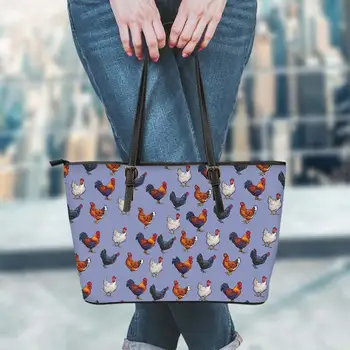 

Customzied Women Hand Bag Top Handle Bags Adorable Chicken Pattern Large PU Leather Messenger Bag Tote Beach Female Shopper Bag