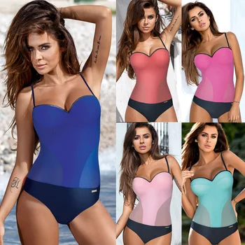 

2019 solid color women's triangle conjoined sexy steel holder gathered swimsuit mesh