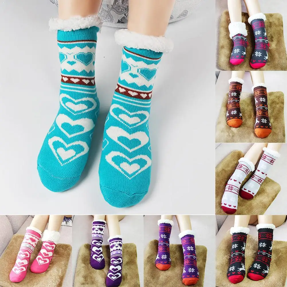 

1 Pair Thick Warm Floor Sock Non-Slip Home Female Floor For Winter Gifts Christmas Socks Carpet Socks Cartoon X5T9