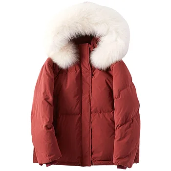 

Winter Big real duck skin, thicker Women's coats real fox fur hooded down parkas coats Big collar fur jackets F75