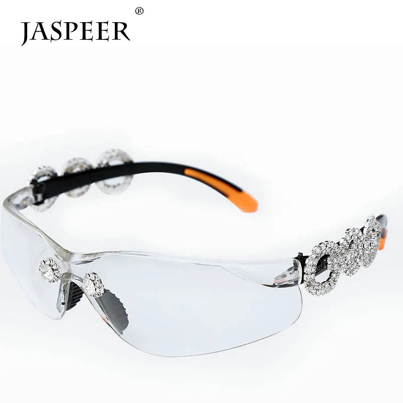 JASPEER цепочки Для мужчин алмаз солнцезащитные очки на открытом воздухе песчаник защита от ультрафиолета, от солнца очки Для женщин Путешествия оправа из поликарбоната UV400 очки - Цвет линз: Transparent