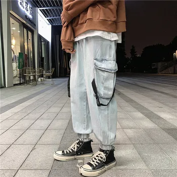 

Autumn New Jeans Men's Fashion Solid Color Casual Multi-pocket Denim Tooling Trousers Man Streetwear Hip-hop Loose Jeans Pants