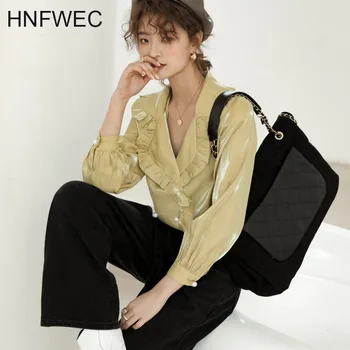 

Lantern Sleeve Blouse Women Ruffle Polarization Long Sleeve Ladies Top Double-Breasted Korean Fashion Clothing T636