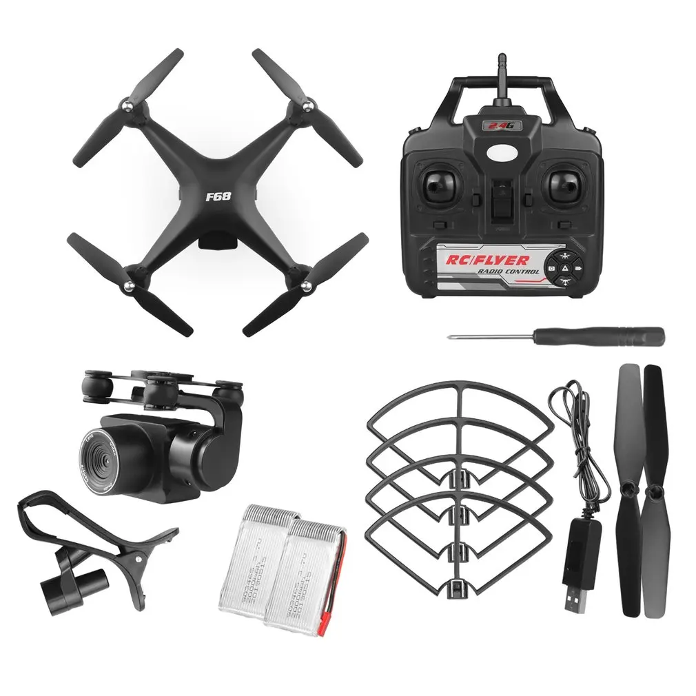 F68 RC Drone WiFi FPV 4k Drone RC Quadcopter with HD 1080P/4K Wifi camera Servo ESC Camera Height Hold Gesture Photo helicopter - Цвет: 1080P 2 Battery