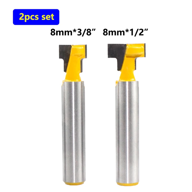 8mm Shank T-Slot Cutter Router Bit Set Key Hole Bits Hex Bolt T Slotting Milling Cutter for Wood Woodworking Tool C08-142 2pcs set