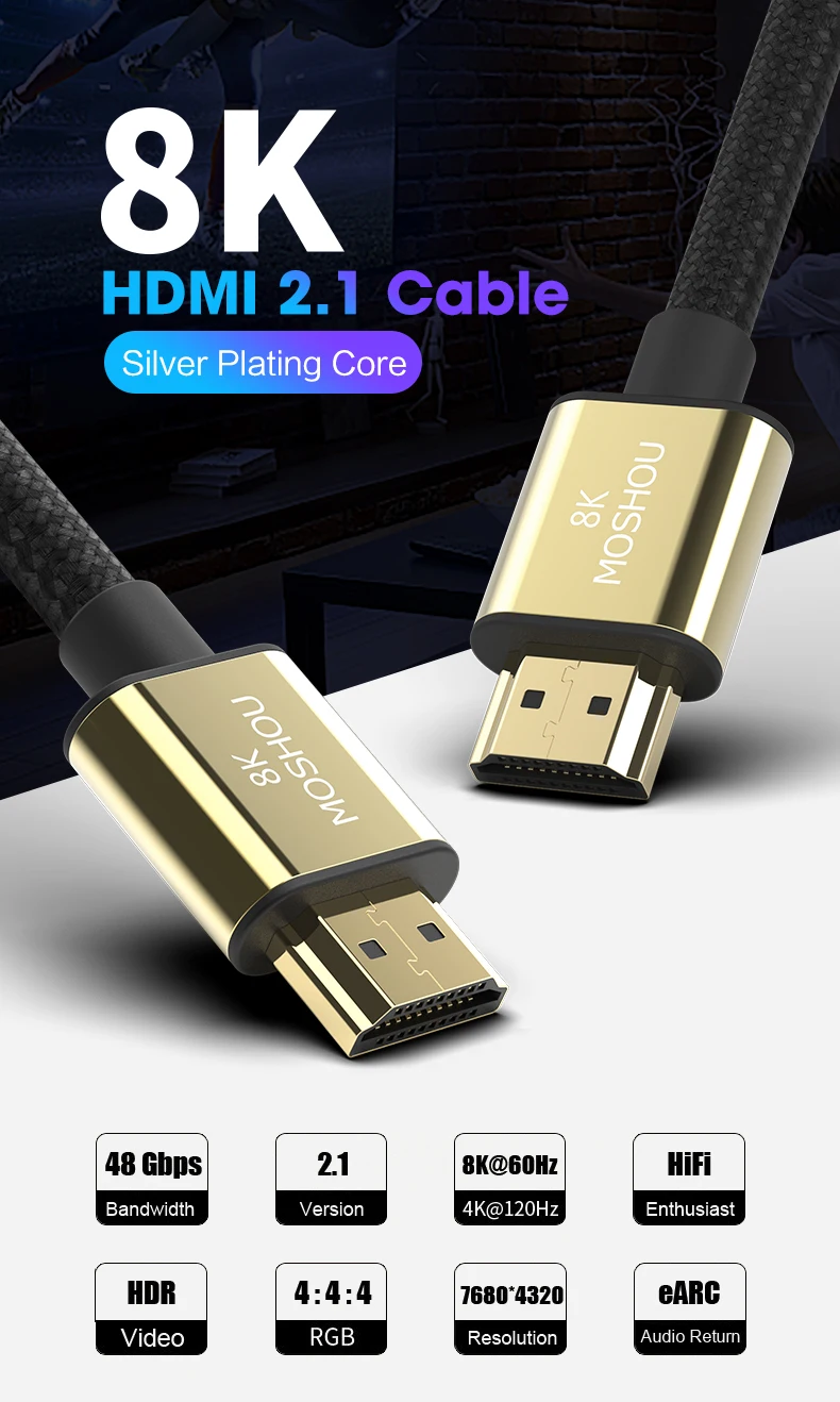 כבל 60Hz 8K HDMI באיכות תמונה מציאותית 3D