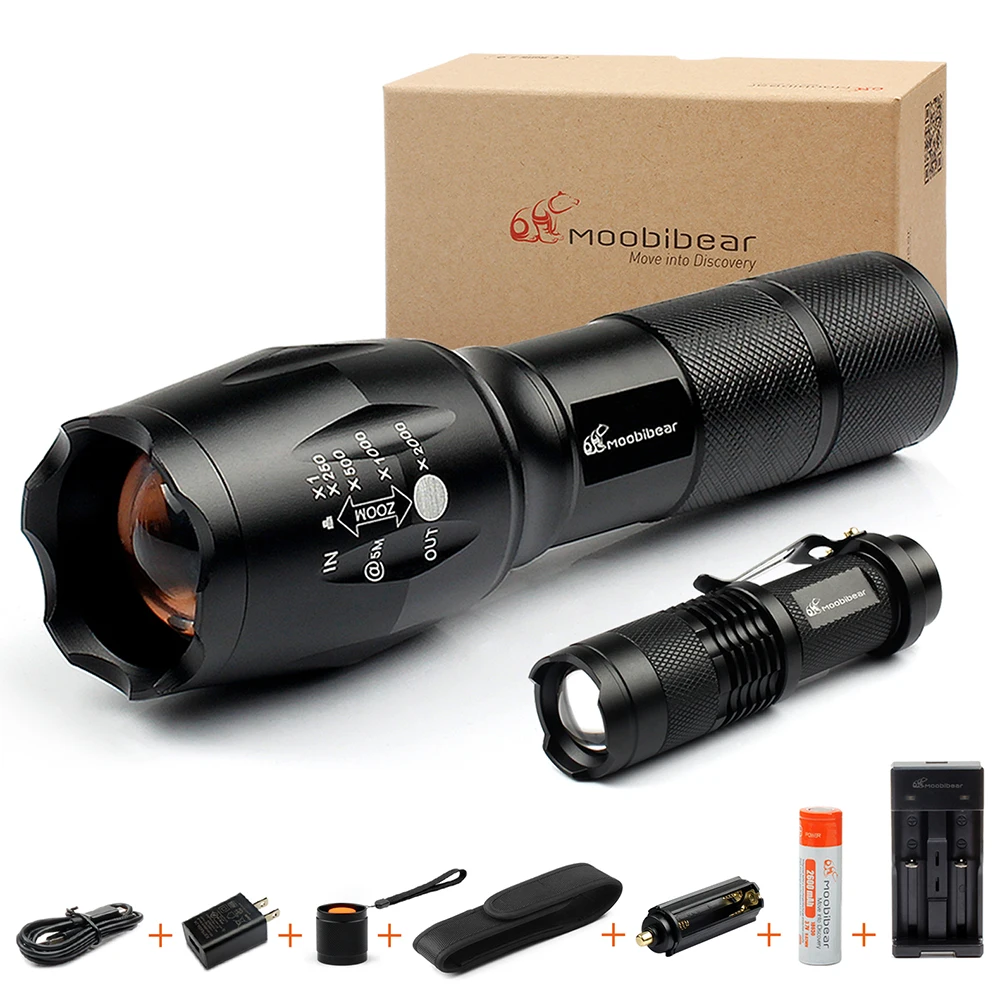 

Rechargeable LED Tactical Flashlight T6 Camping Torch Ultra Bright Handheld Flashlight with Adjustable Focus 5 Lighting Modes