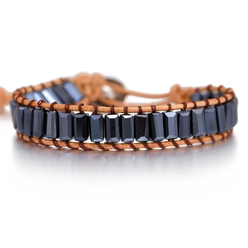 SL1654 Chakra Bracelet Jewelry Handmade Multi Color Natural Stone Tube Beads Leather Wrap Bracelet Couples Bracelets Creative Gifts - Окраска металла: SL1654
