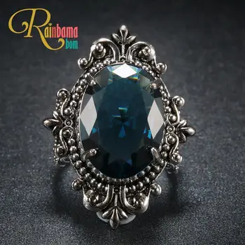 

Rainbamabom Vintage 925 Solid Sterling Silver Sapphire Gemstone Birthstone Cocktail Unisex Ring Antique Fine Jewelry Wholesale