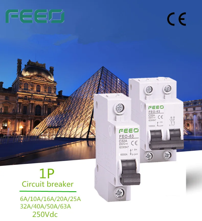FEEO 4P 1000 В 6A/10A/16A/20A/25A/32A/40A/50A/63A DC Автоматический выключатель MCB C кривой CE сертификат