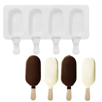 

4 Grid Ellipse Ice Cream Mode Household Do Ice Cubes Ice Sucker Sorbet Popsicle Ice Cream Silicone Mould with Popsicle Sticks