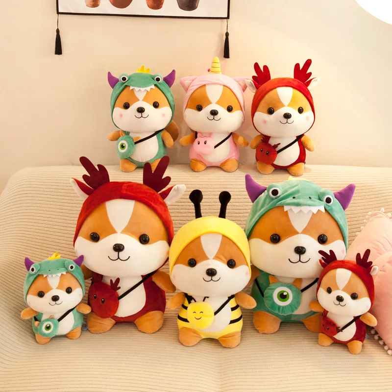 25-45cm Cute Shiba Inu Doll Squirrel Plush Toy Stuffed Soft Animal Corgi Chai Pillow Lovely Cross Dress Plush Dog cat 11ct stamped cross stitch 46 45cm