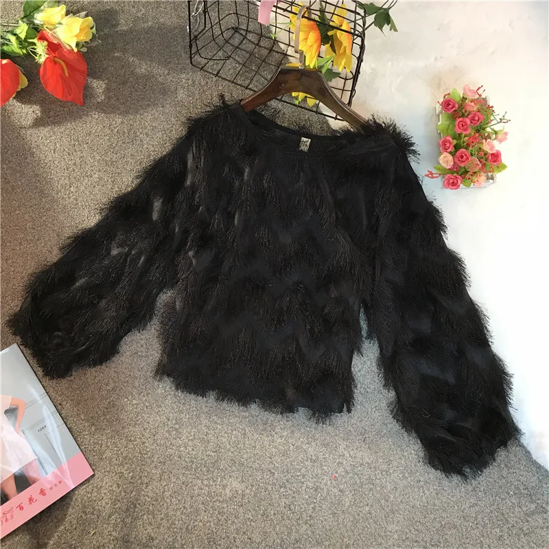black Neploe/осенне-зимняя Новая Элегантная блузка с рукавом-фонариком для женщин с длинным рукавом и кисточками, Blusas Femme, с круглым вырезом, короткая рубашка 46429 - Цвет: black