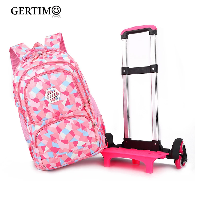 

Children Orthopedic School Bags with 2/6 Wheels for Girls Removable Trolley Backpack Kids Wheeled Satchel Travel Luggage Bags