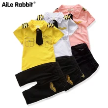 AiLe/комплекты одежды с кроликом; летние комплекты одежды для маленьких мальчиков; хлопковая детская одежда для джентльменов; Детские топы с короткими рукавами; футболка