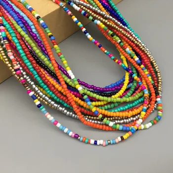 

Simple Seed Beads Strand Necklace Women String Beaded Short Choker Necklace Jewelry 16 inches Chokers Necklace Gift