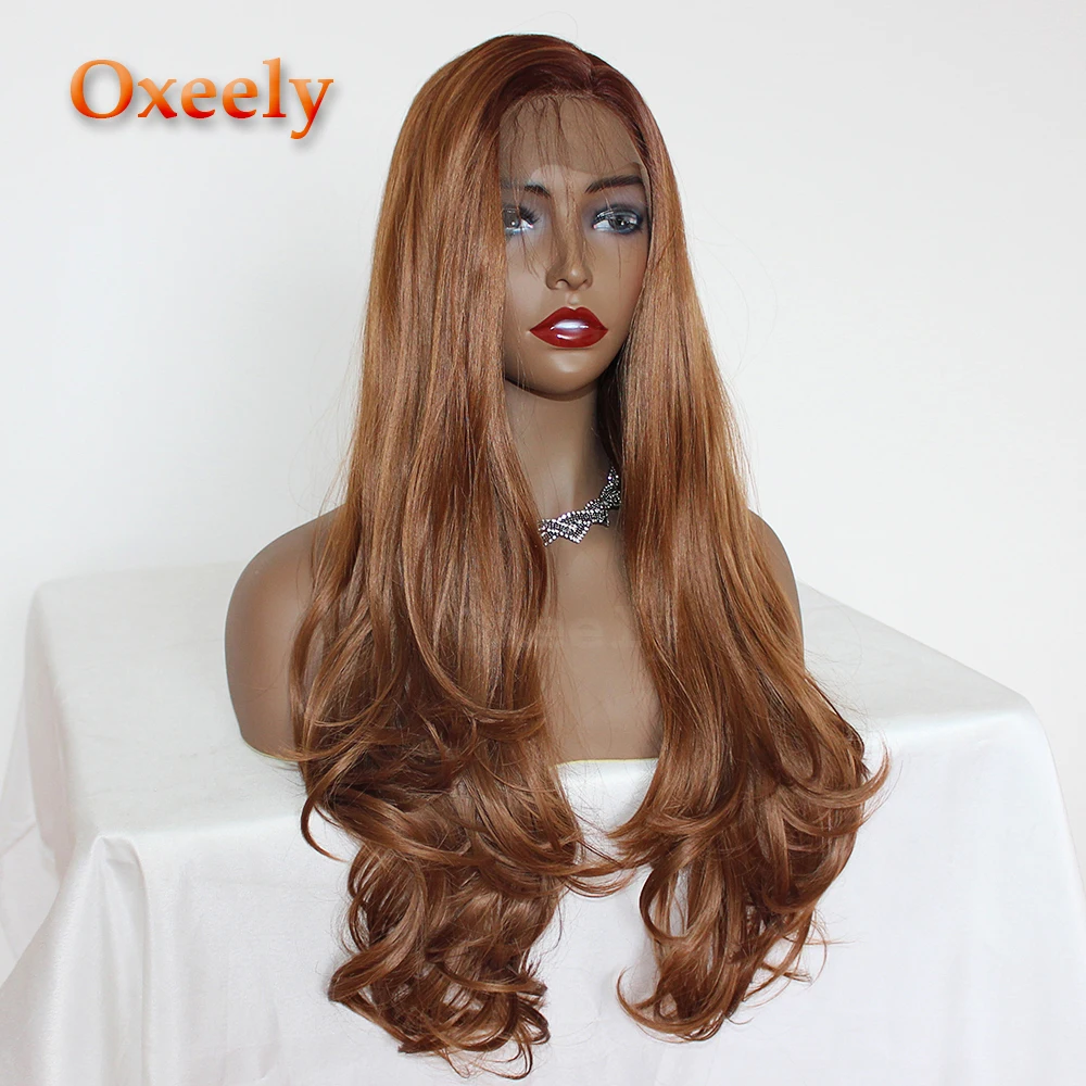 

Oxeely Brown Blonde Hair Lace Front Wig Ombre Glueless Synthetic Lace Front Wigs 33/30 Side Parting Heat Resistant