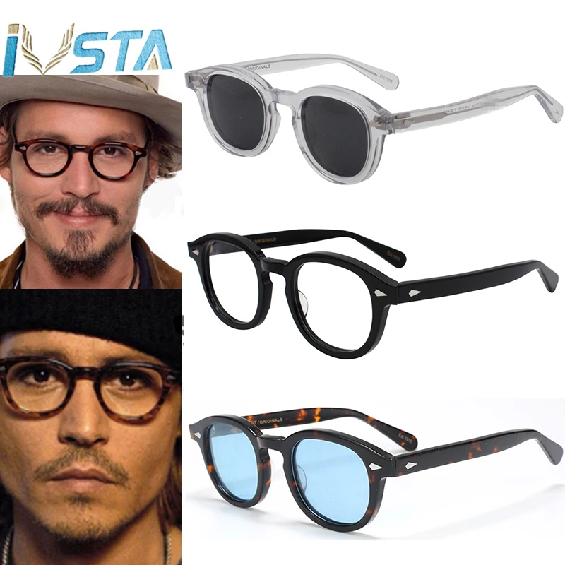 Comprar Gafas de sol polarizadas con montura de acetato hechas a mano para hombre, marca de lujo redonda, logotipo de prescripción de miopía óptica