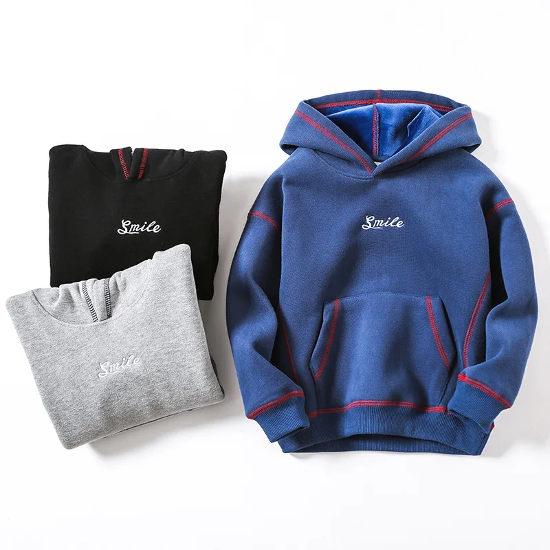 

New boys hooded plus velvet warm sweater autumn and winter sports fashion tops kids clothes