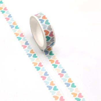 

NEW 1pc Cute Colorful Hearts Valentine Washi Tape Kawaii Scrapbooking Tool Adhesive Masking Tape Photo Album Diy Decorative Tape