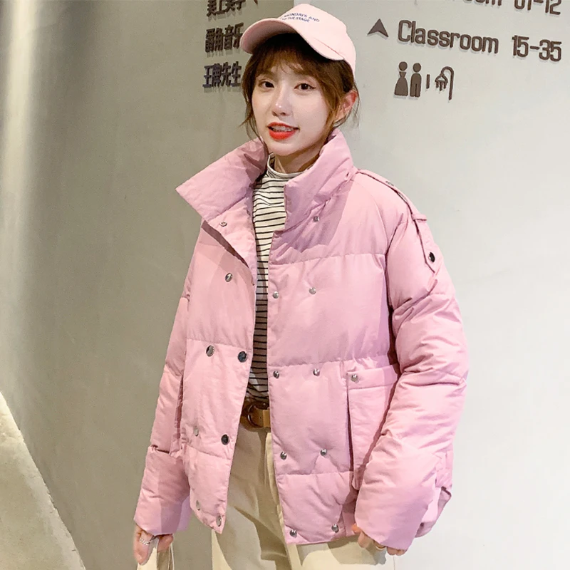 

2019 New Arrival Winter Jacket Women Stand Collar Double Breasted Cotton Padded Female Coat Outwear Short Parka