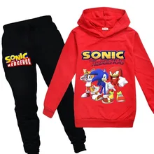 Спортивный костюм для малышей; осенние комплекты одежды для малышей; детская одежда для мальчиков и девочек с принтом «Соник Ежик»; детская футболка с капюшоном; штаны; комплект из 2 предметов
