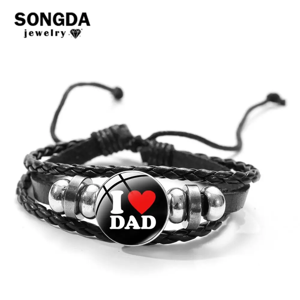 Милый браслет с надписью I LOVE DAD цитатами Модный черный в стиле панк веревка