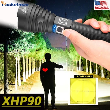 

EZK20 For Dropshipping XHP90 LED Zoom Flashlight USB Rechargeable WITH Power Display Powerful Torch 18650 26650 Handheld Light