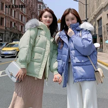 NEEDBO зимнее пальто с меховым воротником больших размеров, женские пуховики, ультра-светильник, женский пуховик с капюшоном, зимняя куртка