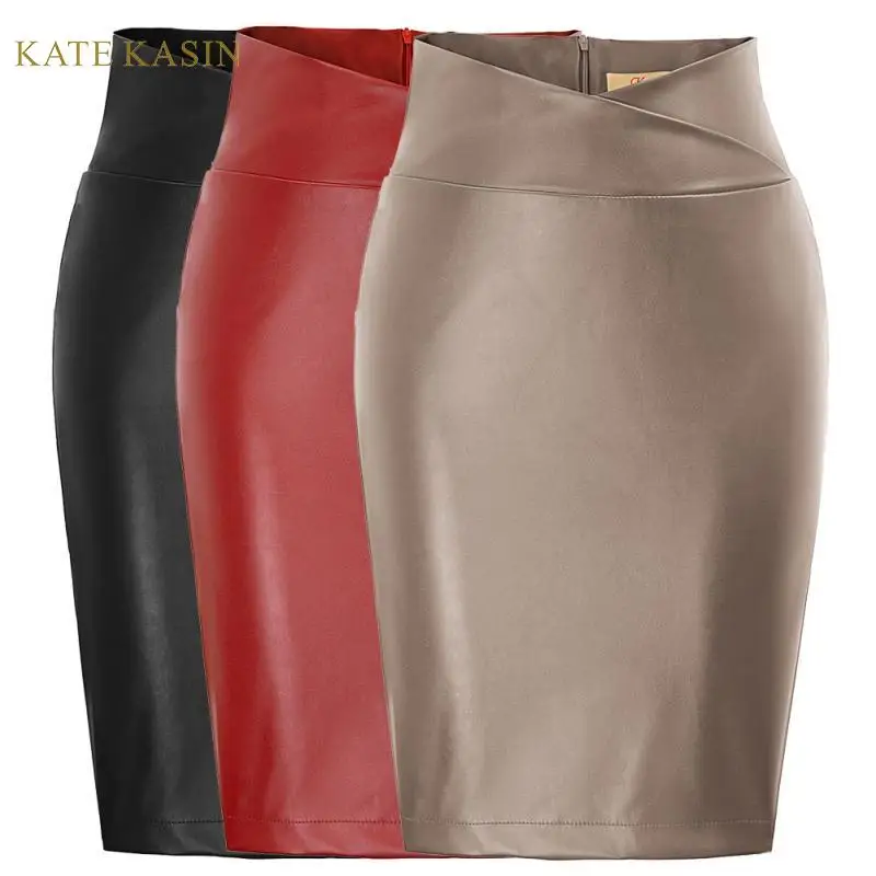 Kate Kasin, Женская винтажная юбка-карандаш из искусственной кожи, облегающая Талия, облегающая, миди, облегающая, вечерние, для работы, юбка, сексуальная, однотонная, юбка из искусственной кожи