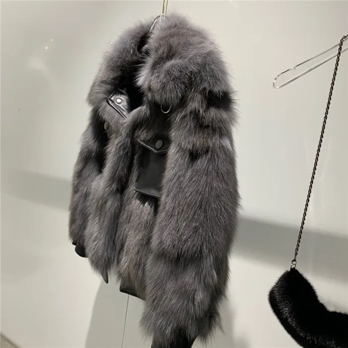 Mateau hiver femme, зимняя Женская Толстая теплая куртка из натурального Лисьего меха, овчина, с карманом, натуральная Шуба для женщин
