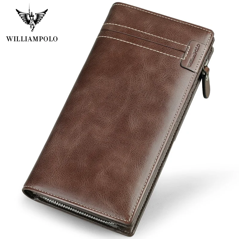 Длинный бумажник WilliamPolo из натуральной кожи для мужчин модный винтажный