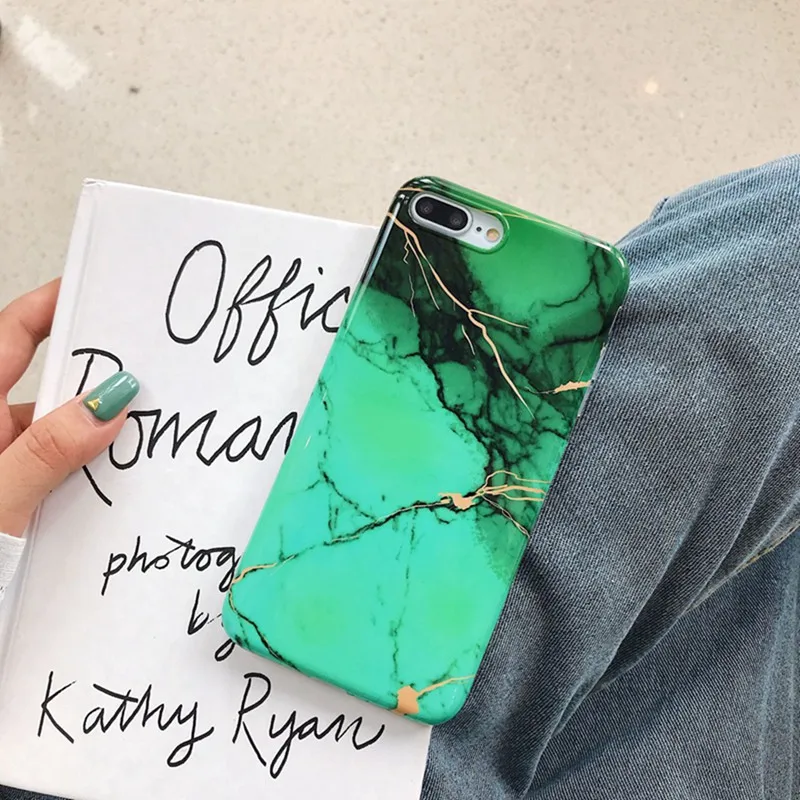 Green Marble Pattern All inclusive Anti drop Silicone Soft Shell Phone