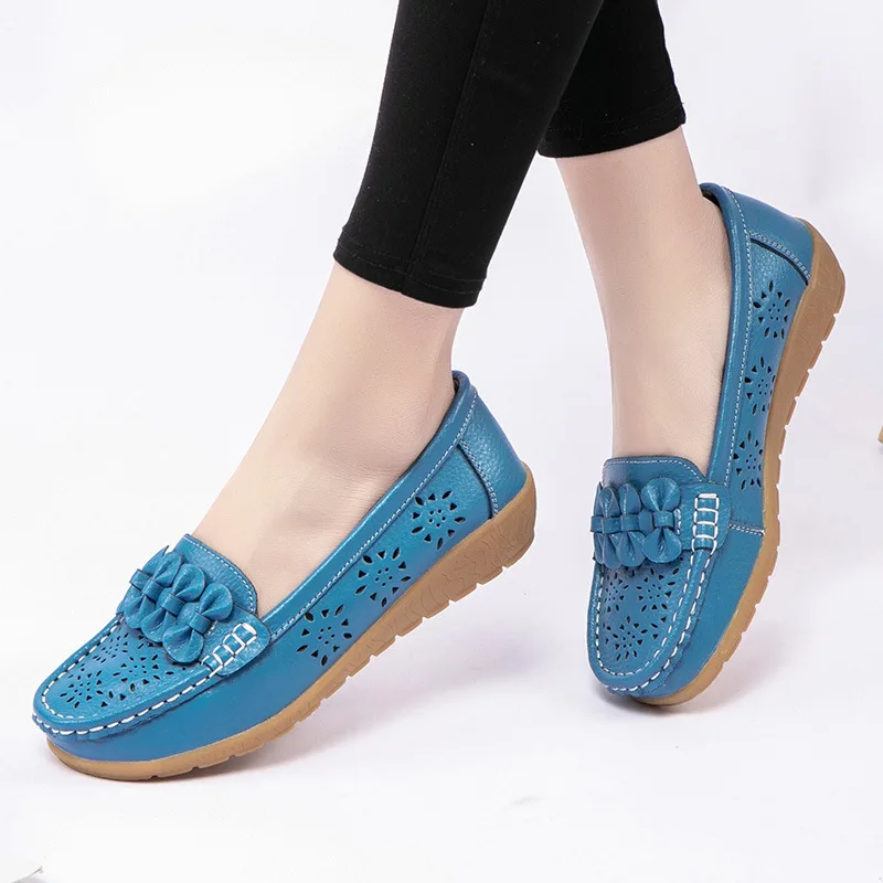 De moda de las mujeres planos de las mujeres zapatos de cuero genuino de las mujeres zapatos de cuña zapatos de mujer recorte mocasines zapatillas de Ballet sin cordones chaussures Faber proveedor de pisos