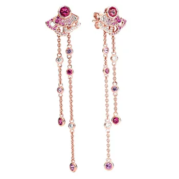 

Authentic 925 Sterling Silver Earring Pink Fan With Crystal Studs Earring For Women Wedding Gift Fine Europe Jewelry