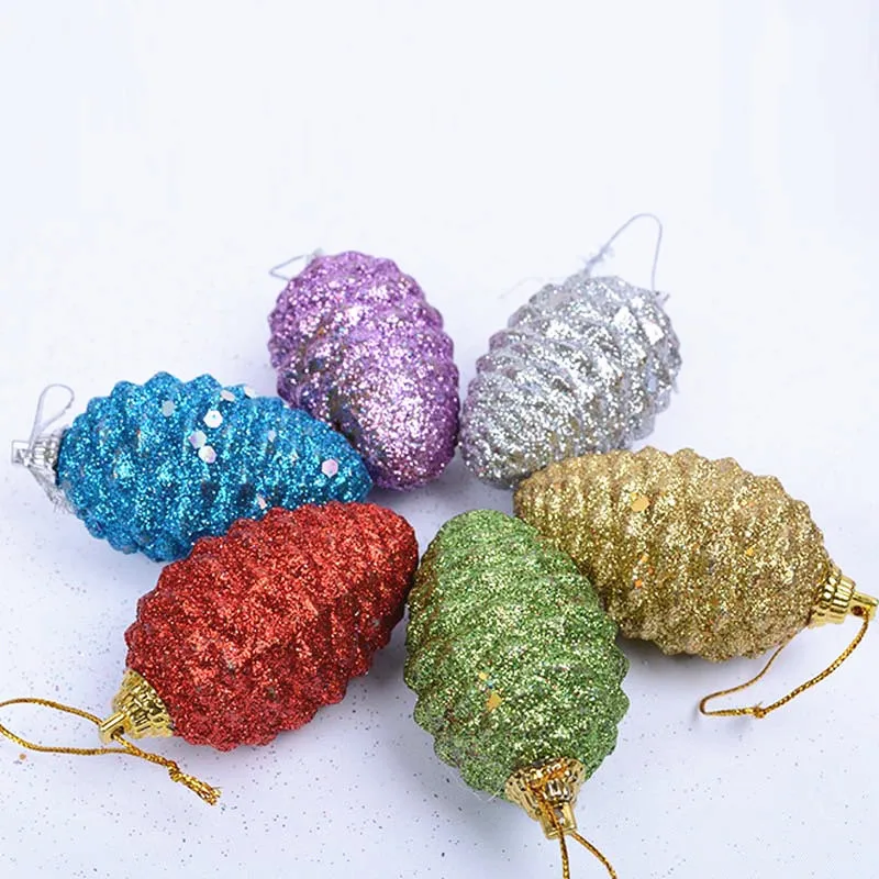 6 Pcs 6 шт. Блестящий шишка кулон рождественские украшения для дома Noel Natal новогодний декор веселое украшение для елки - Цвет: 6 Pcs