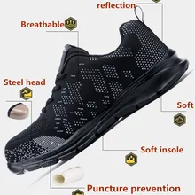 Новые легкие дышащие мужские защитные туфли со стальным носком, Рабочая обувь для мужчин против разбивания, дизайнерские кроссовки 35-46