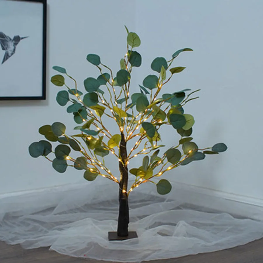 

70CM Artificial Bonsai Tree Lights Battery Operated Christmas Simulation Tree Fairy Light 90LED Green Leaves Tabletop Lamp