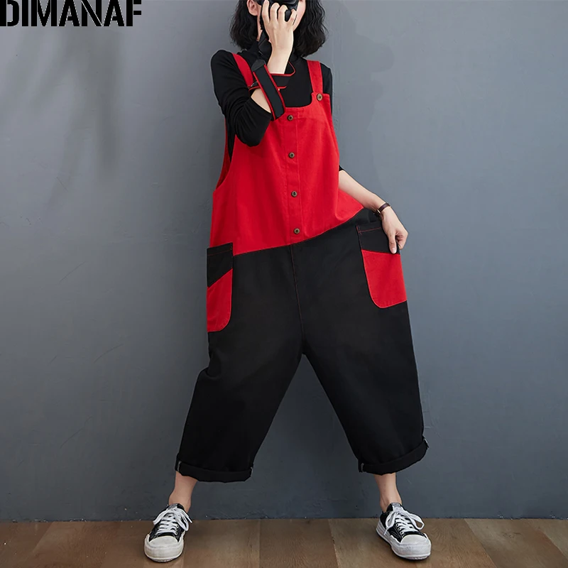 Women Jumpsuits Clothing Jeans Trousers Overalls Long-Pants DIMANAF Streetwear Plus-Size