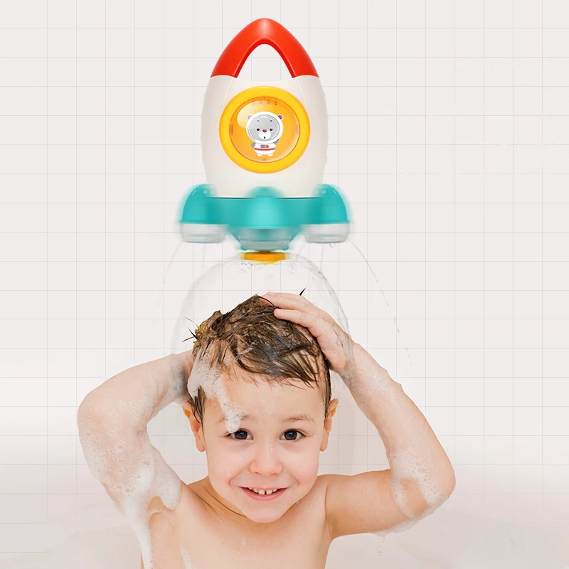 Rocket Bath Toy Rotating Water Spray Beach Toy Baby Wash Hair Useful For Baby Kids Bathroom Baby Shower Toys