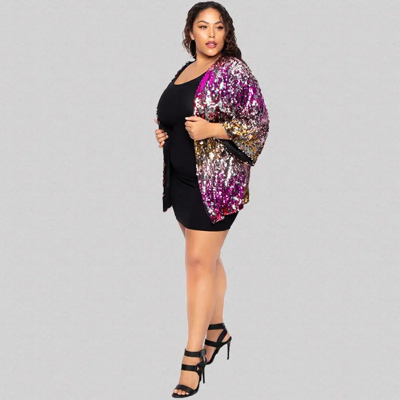 

Shinny Sequins Womens Designer Jackets Long Sleeve Collarless Womens Gradient Outerwear Plus Size Ladies Jackets New Arrivals