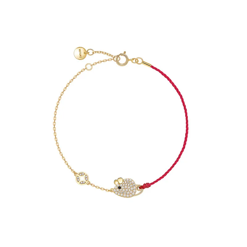 S925 чистого серебра микро инкрустированные милый браслет с подвеской в виде мыши женский